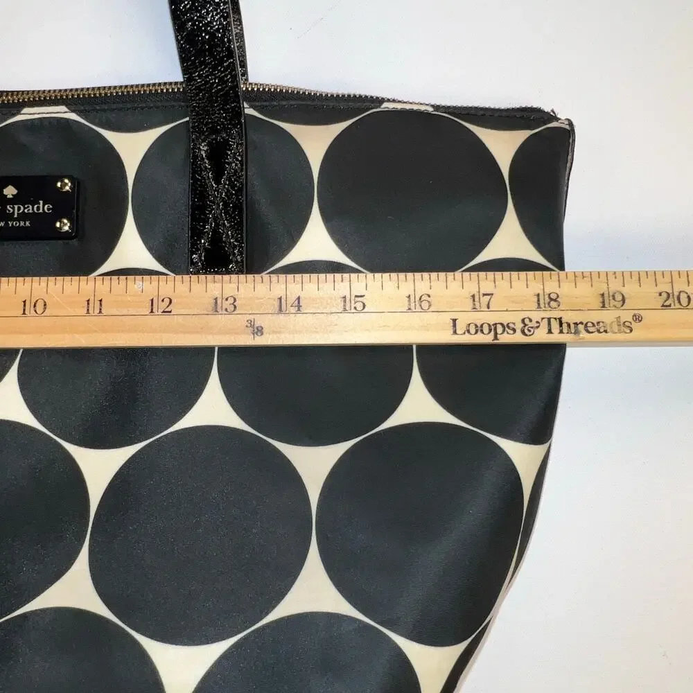 Kate Spade Deborah Dot Nylon Tote Satchel Handbag Black Cream Polka Dot